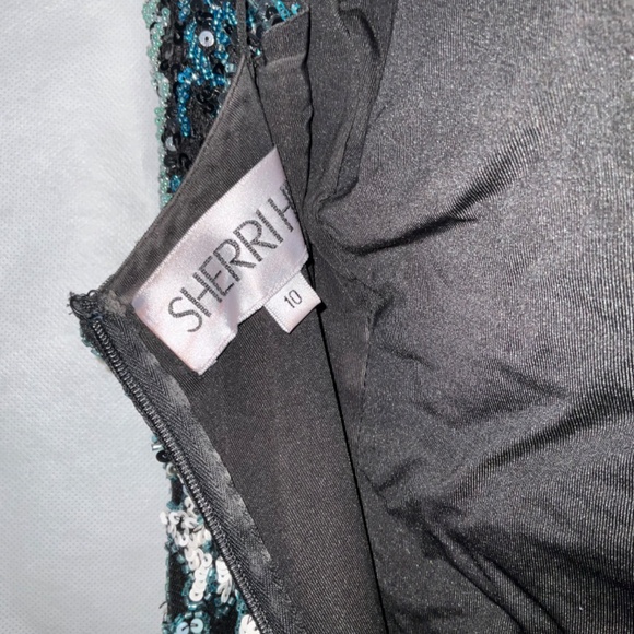 Sherry Hill fringe sequin dress , black/green, sz 10 - Picture 5 of 8
